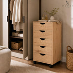 Load image into Gallery viewer, Taylor 5-Drawer Storage Cabinet with Wheels & Tabletop - Natural