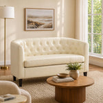 Load image into Gallery viewer, Emma Tufted Barrel Loveseat with Faux Leather Upholstery - Cream