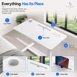 Load image into Gallery viewer, Adjustable Overbed Table with Charging Station - White / White