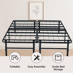 Load image into Gallery viewer, IdealBase 14" Foldable Queen Bed Frame with Steel Slats – Black