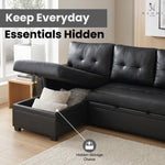 Load image into Gallery viewer, Laura 84" L-Shaped Sleeper Sectional Sofa with Storage Chaise - Black / Air Leather