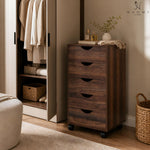 Load image into Gallery viewer, Taylor 5-Drawer Storage Cabinet with Wheels & Tabletop - Brown Oak