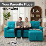 Load image into Gallery viewer, Laura 84" L-Shaped Sleeper Sectional Sofa with Storage Chaise - Teal / Velvet