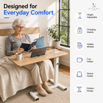 Load image into Gallery viewer, Adjustable Overbed Table with Charging Station - Natural / White