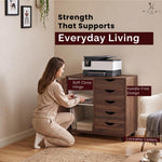 Load image into Gallery viewer, Amy 5-Drawer Storage Cabinet with 2 Shelves & Wheels - Brown Oak