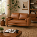 Load image into Gallery viewer, Velonie Air Leather Mid-Century Loveseat with Bolster Pillows