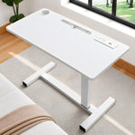 Load image into Gallery viewer, Adjustable Overbed Table with Charging Station - White / White