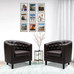 Load image into Gallery viewer, Emma Set of 2 Button-Tufted Faux Leather Barrel Chairs - Espresso