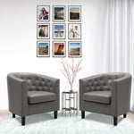 Load image into Gallery viewer, Emma Set of 2 Button-Tufted Faux Leather Barrel Chairs - Gray