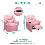 Load image into Gallery viewer, Suri Push Back Kids Recliner with Footrest & Cup Holders - Pink / Pvc