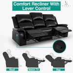 Load image into Gallery viewer, Katie Faux Leather 3-Seater Manual Recliner Sofa - Black