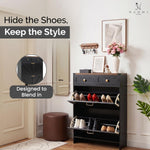 Load image into Gallery viewer, Berenice Farmhouse Shoe Cabinet with 2 Flip Drawers - Black