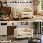 Load image into Gallery viewer, Emma Tufted Barrel Loveseat with Faux Leather Upholstery - Cream