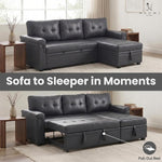 Load image into Gallery viewer, Laura 84" L-Shaped Sleeper Sectional Sofa with Storage Chaise - Dark Gray / Air Leather