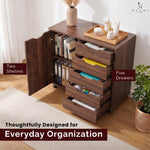 Load image into Gallery viewer, Amy 5-Drawer Storage Cabinet with 2 Shelves & Wheels - Brown Oak