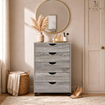 Load image into Gallery viewer, Taylor 5-Drawer Storage Cabinet with Wheels & Tabletop - Gray Oak