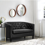 Load image into Gallery viewer, Emma Tufted Barrel Loveseat with Faux Leather Upholstery - Black