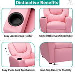 Load image into Gallery viewer, Suri Push Back Kids Recliner with Footrest & Cup Holders - Pink / Pvc