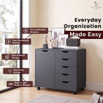 Load image into Gallery viewer, Amy 5-Drawer Storage Cabinet with 2 Shelves & Wheels - Black
