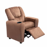 Load image into Gallery viewer, Suri Push Back Kids Recliner with Footrest & Cup Holders - Brown / Microfiber