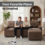 Load image into Gallery viewer, Laura 84" L-Shaped Sleeper Sectional Sofa with Storage Chaise - Mocha / Velvet