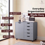 Load image into Gallery viewer, Amy 5-Drawer Storage Cabinet with 2 Shelves & Wheels - Gray