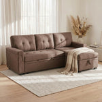 Load image into Gallery viewer, Laura 84" L-Shaped Sleeper Sectional Sofa with Storage Chaise - Mocha / Velvet