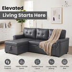 Load image into Gallery viewer, Laura 84" L-Shaped Sleeper Sectional Sofa with Storage Chaise - Dark Gray / Air Leather