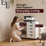 Load image into Gallery viewer, Amy 5-Drawer Storage Cabinet with 2 Shelves & Wheels - White