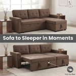 Load image into Gallery viewer, Laura 84" L-Shaped Sleeper Sectional Sofa with Storage Chaise - Mocha / Velvet