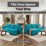 Load image into Gallery viewer, Laura 84" L-Shaped Sleeper Sectional Sofa with Storage Chaise - Teal / Velvet