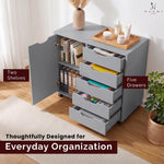 Load image into Gallery viewer, Amy 5-Drawer Storage Cabinet with 2 Shelves & Wheels - Gray