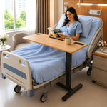 Load image into Gallery viewer, Adjustable Overbed Table with Charging Station - Natural / Black