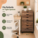 Load image into Gallery viewer, Debbie 7-Drawer Storage Cabinet with Wheels & Tabletop - Brown Oak