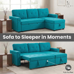 Load image into Gallery viewer, Laura 84" L-Shaped Sleeper Sectional Sofa with Storage Chaise - Teal / Velvet