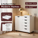 Load image into Gallery viewer, Amy 5-Drawer Storage Cabinet with 2 Shelves & Wheels - White