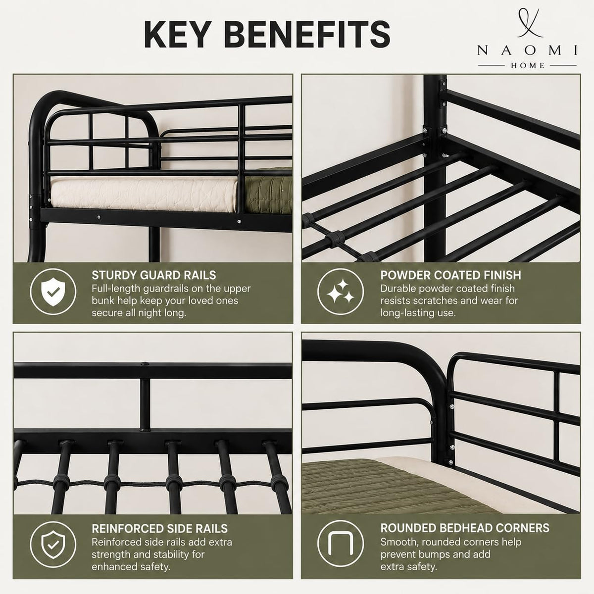 Hollywood metal bunk bed black
