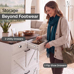 Load image into Gallery viewer, Berenice Farmhouse Shoe Cabinet with 2 Flip Drawers - White
