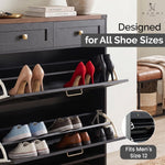 Load image into Gallery viewer, Berenice Farmhouse Shoe Cabinet with 2 Flip Drawers - Black