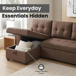 Load image into Gallery viewer, Laura 84" L-Shaped Sleeper Sectional Sofa with Storage Chaise - Mocha / Velvet