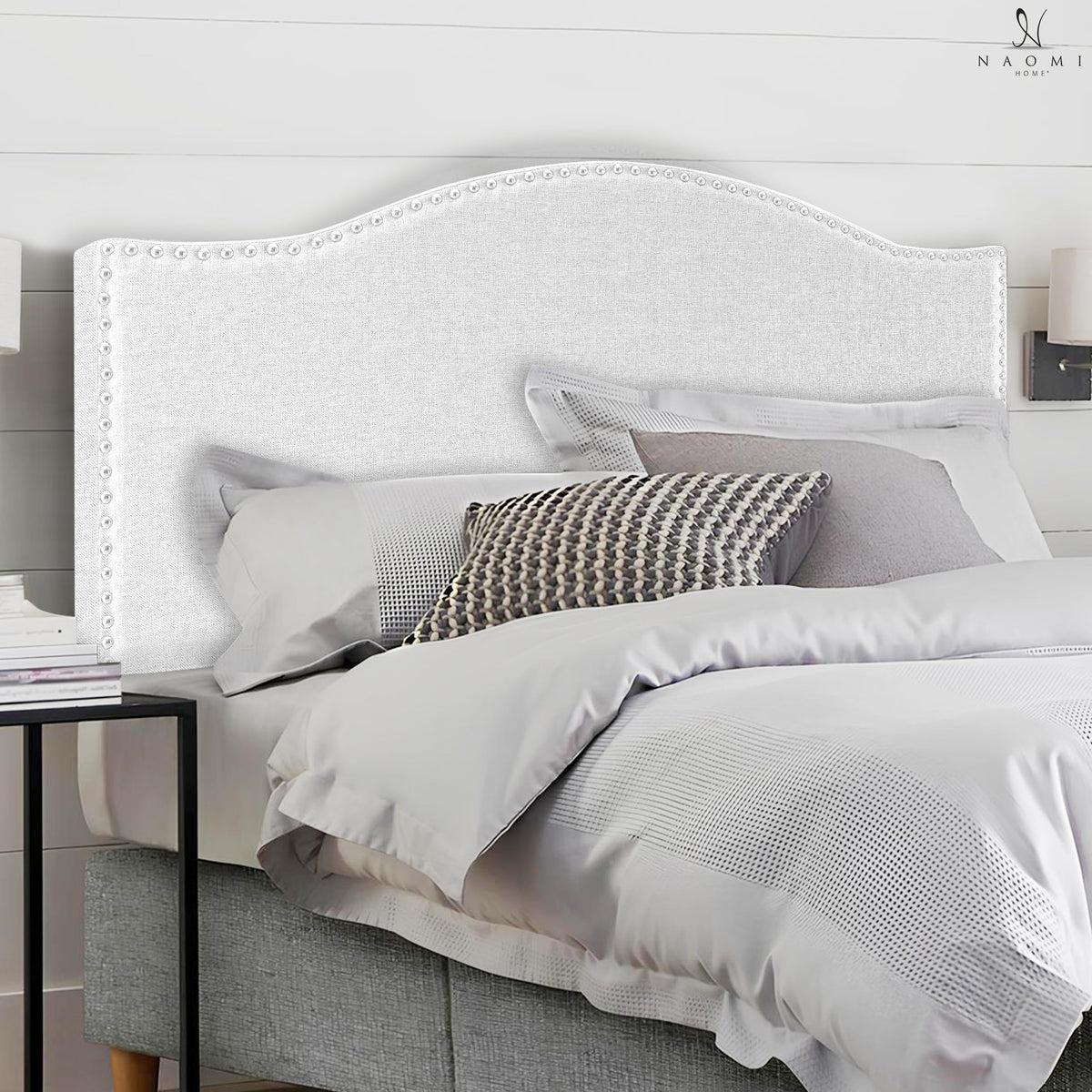 Catalina upholstered nailhead headboard for full queen white