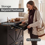 Load image into Gallery viewer, Berenice Farmhouse Shoe Cabinet with 2 Flip Drawers - Black