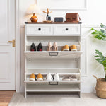 Load image into Gallery viewer, Berenice Farmhouse Shoe Cabinet with 2 Flip Drawers - White