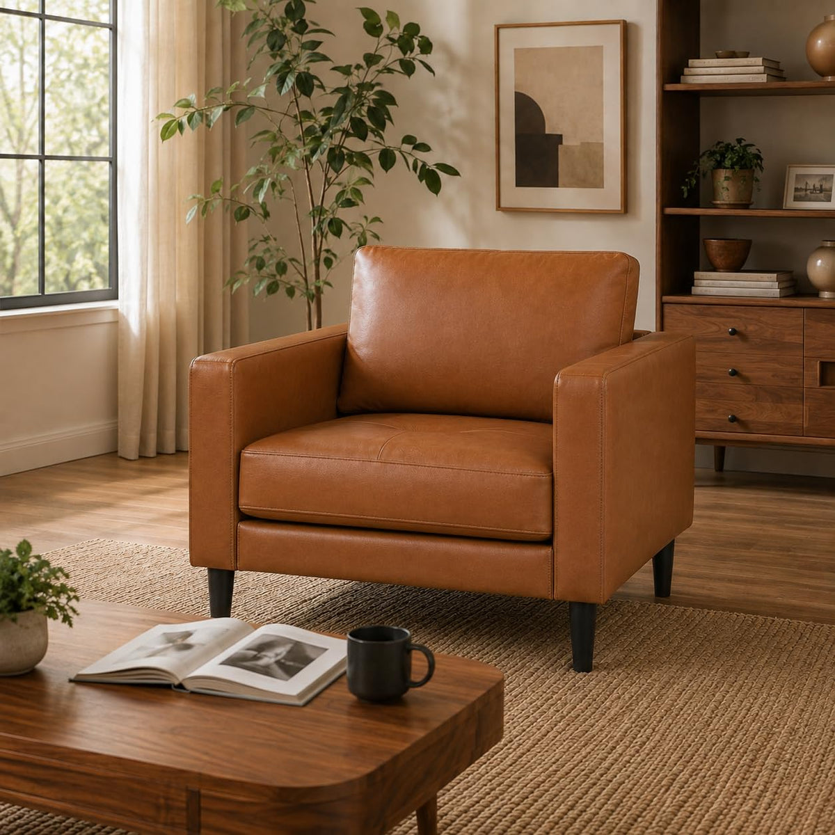 Velonie air leather mid century accent chair