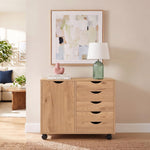 Load image into Gallery viewer, Amy 5-Drawer Storage Cabinet with 2 Shelves & Wheels - Natural