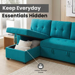 Load image into Gallery viewer, Laura 84" L-Shaped Sleeper Sectional Sofa with Storage Chaise - Teal / Velvet