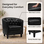 Load image into Gallery viewer, Emma Button-Tufted Faux Leather Barrel Accent Chair - Black