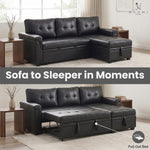 Load image into Gallery viewer, Laura 84" L-Shaped Sleeper Sectional Sofa with Storage Chaise - Black / Air Leather