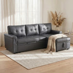 Load image into Gallery viewer, Laura 84" L-Shaped Sleeper Sectional Sofa with Storage Chaise - Dark Gray / Air Leather