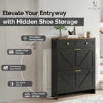 Load image into Gallery viewer, Berenice Farmhouse Shoe Cabinet with 2 Flip Drawers - Black